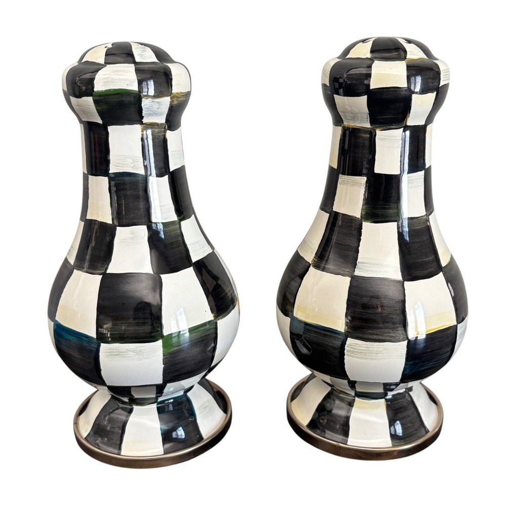 MacKenzie-Childs Courtly Check Lg Enamel Salt & Pepper Shakers 6.4" New No Box